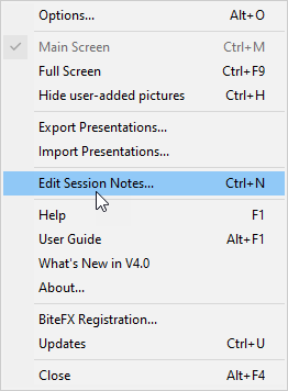 Edit Session Notes in Menu List V4