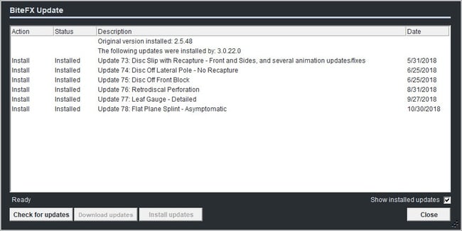 BiteFX Update Screen for V3.0.22 - 78