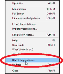 Menu List  to BiteFX Registration V4